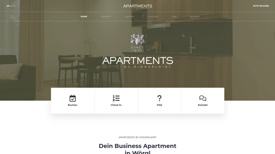 Webseite von simmerlwirtapartments.at